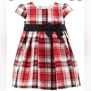 Carter’s Christmas plaid dress red black holiday satin tie waist size 24 months